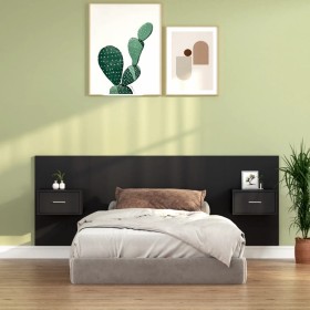 Black plywood headboard with side tables by vidaXL, Headboards and footboards - Ref: Foro24-3115677, Price: 105,19 €, Discoun...