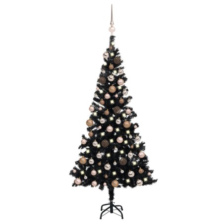 Árbol de Navidad preiluminado con luces y bolas negro 180 cm de vidaXL, Arboles de navidad - Ref: Foro24-3077590, Precio: 89,...