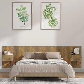 Smoked oak plywood headboard and side tables by vidaXL, Headboards and footboards - Ref: Foro24-3115729, Price: 128,33 €, Dis...