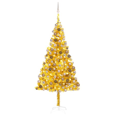 Árbol de Navidad preiluminado con luces y bolas dorado 210 cm de vidaXL, Arboles de navidad - Ref: Foro24-3077606, Precio: 12...