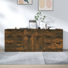 3-teiliges Sideboard aus geräucherter Eiche und Sperrholz von vidaXL, Sideboards - Ref: Foro24-3115801, Preis: 213,15 €, Raba...