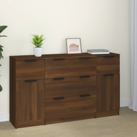 3-teiliges Sideboard-Set aus braunem Eichensperrholz von vidaXL, Sideboards - Ref: Foro24-3115827, Preis: 162,99 €, Rabatt: %