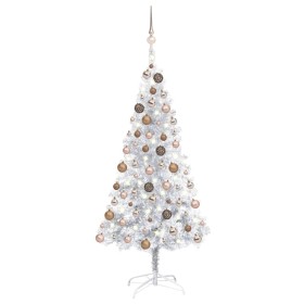 Árbol de Navidad preiluminado con luces y bolas plateado 150 cm de vidaXL, Arboles de navidad - Ref: Foro24-3077609, Precio: ...