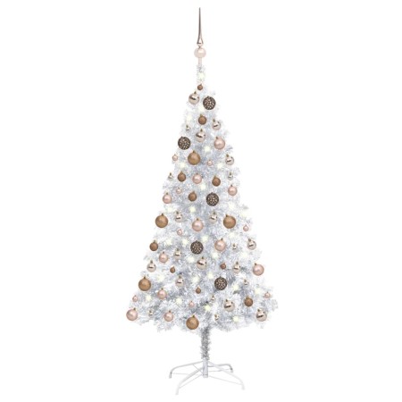 Árbol de Navidad preiluminado con luces y bolas plateado 150 cm de vidaXL, Arboles de navidad - Ref: Foro24-3077609, Precio: ...