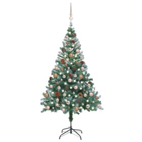 Árbol de navidad glaseado con LEDs, bolas y piñas 150 cm de vidaXL, Arboles de navidad - Ref: Foro24-3077613, Precio: 64,57 €...