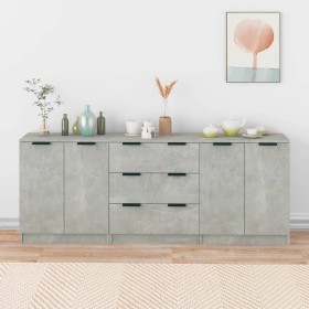 Dreiteiliges Sideboard aus betongrauem Sperrholz von vidaXL, Sideboards - Ref: Foro24-3115783, Preis: 217,75 €, Rabatt: %