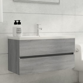 Mueble de lavabo madera contrachapada gris Sonoma 90x38,5x45cm de vidaXL, Muebles de baño - Ref: Foro24-815655, Precio: 50,83...