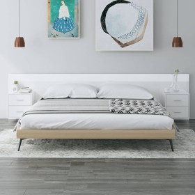 Cabecero de cama con mesitas madera contrachapada blanco brillo de vidaXL, Cabeceros y pies de cama - Ref: Foro24-3115736, Pr...