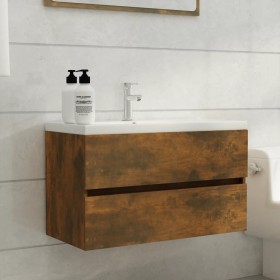 Smoked oak plywood washbasin cabinet 80x38.5x45cm by vidaXL, Bathroom furniture - Ref: Foro24-815651, Price: 52,93 €, Discoun...