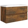 Smoked oak plywood washbasin cabinet 80x38.5x45cm by vidaXL, Bathroom furniture - Ref: Foro24-815651, Price: 52,80 €, Discoun...