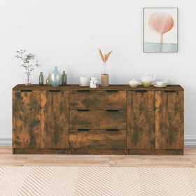 3-teiliges Sideboard aus geräuchertem Eichenholz von vidaXL, Sideboards - Ref: Foro24-3115785, Preis: 185,82 €, Rabatt: %