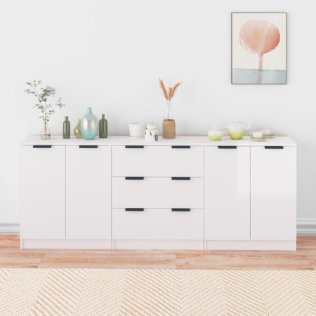 3-teiliges Sideboard aus glänzend weißem Sperrholz von vidaXL, Sideboards - Ref: Foro24-3115784, Preis: 248,63 €, Rabatt: %