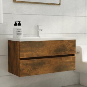 Smoked oak plywood washbasin cabinet 90x38.5x45cm by vidaXL, Bathroom furniture - Ref: Foro24-815654, Price: 68,99 €, Discoun...