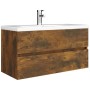 Waschbeckenschrank aus geräuchertem Eichensperrholz, 90 x 38,5 x 45 cm von vidaXL, Badezimmermöbel - Ref: Foro24-815654, Prei...