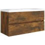 Waschbeckenschrank aus geräuchertem Eichensperrholz, 90 x 38,5 x 45 cm von vidaXL, Badezimmermöbel - Ref: Foro24-815654, Prei...