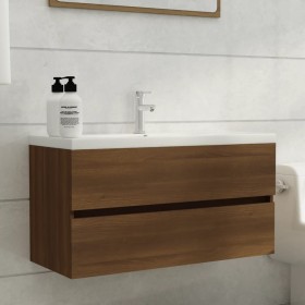 Brown oak engineered wood washbasin cabinet 90x38.5x45cm by vidaXL, Bathroom furniture - Ref: Foro24-815656, Price: 60,66 €, ...