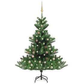 Nordmanntannen-Weihnachtsbaum mit LEDs und grünen Kugeln 120 cm von vidaXL, Weihnachtsbäume - Ref: Foro24-3077644, Preis: 118...