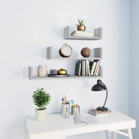 Wall shelves 3 units engineered wood Sonoma gray by vidaXL, Shelves and shelves - Ref: Foro24-815262, Price: 20,21 €, Discoun...