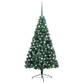 Medio árbol de Navidad con luces y bolas verde 210 cm de vidaXL, Arboles de navidad - Ref: Foro24-3077652, Precio: 61,01 €, D...