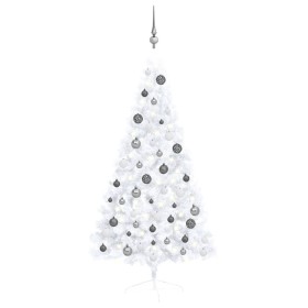 Halber Weihnachtsbaum mit Lichtern und weißen Kugeln 150 cm von vidaXL, Weihnachtsbäume - Ref: Foro24-3077655, Preis: 43,90 €...