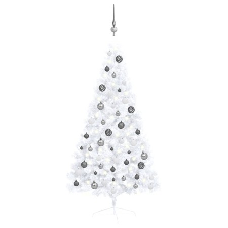 Halber Weihnachtsbaum mit Lichtern und weißen Kugeln 150 cm von vidaXL, Weihnachtsbäume - Ref: Foro24-3077655, Preis: 38,99 €...