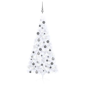 Half Christmas tree with lights and balls white 180 cm by vidaXL, Christmas trees - Ref: Foro24-3077656, Price: 49,82 €, Disc...