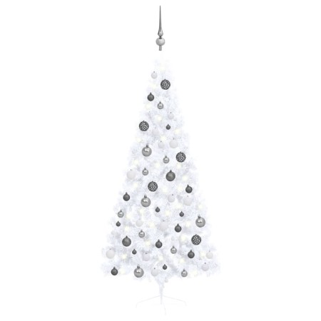 Halber Weihnachtsbaum mit Lichtern und Kugeln weiß 180 cm von vidaXL, Weihnachtsbäume - Ref: Foro24-3077656, Preis: 45,99 €, ...