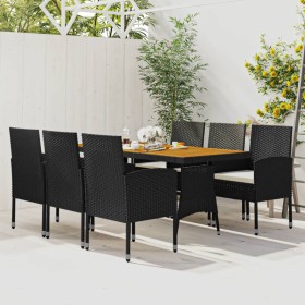 Juego de comedor de jardín 7 piezas ratán sintético negro de vidaXL, Conjuntos de jardín - Ref: Foro24-3120108, Precio: 461,9...