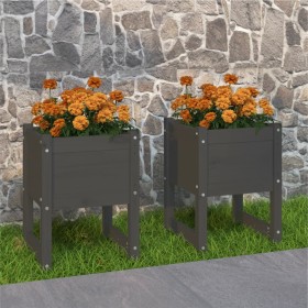 Jardinera 2 unidades madera maciza de pino gris 40x40x52,5 cm de vidaXL, Maceteros y jardineras - Ref: Foro24-822112, Precio:...