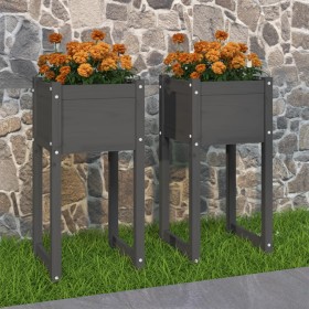 Planter 2 units solid gray pine wood 40x40x81 cm by vidaXL, Pots and planters - Ref: Foro24-822127, Price: 75,65 €, Discount: %