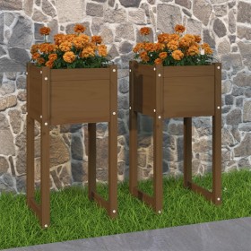 Planter 2 units solid pine wood honey brown 40x40x81 cm by vidaXL, Pots and planters - Ref: Foro24-822129, Price: 75,99 €, Di...