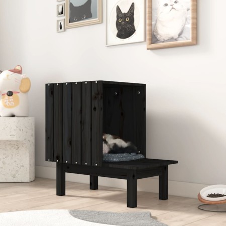 Casa para gatos de madera maciza de pino negro 60x36x60 cm de vidaXL, Mobiliario para gatos - Ref: Foro24-822456, Precio: 58,...