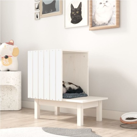 Casa para gatos de madera maciza de pino blanco 60x36x60 cm de vidaXL, Mobiliario para gatos - Ref: Foro24-822453, Precio: 52...