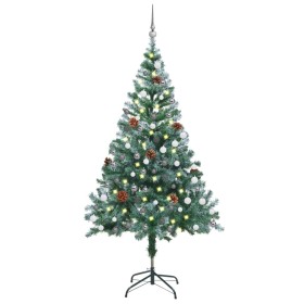 Mattierter Weihnachtsbaum mit LED-Lichtern, Kugeln und Tannenzapfen 150 cm von vidaXL, Weihnachtsbäume - Ref: Foro24-3077699,...