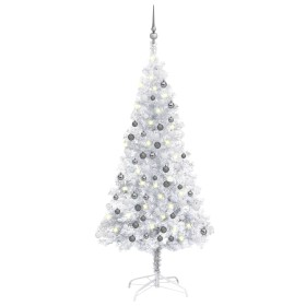 Árbol de Navidad preiluminado con luces y bolas plateado 150 cm de vidaXL, Arboles de navidad - Ref: Foro24-3077695, Precio: ...