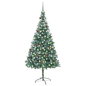 Frosted Christmas tree with lights, balls and pine cones 210 cm by vidaXL, Christmas trees - Ref: Foro24-3077701, Price: 97,9...