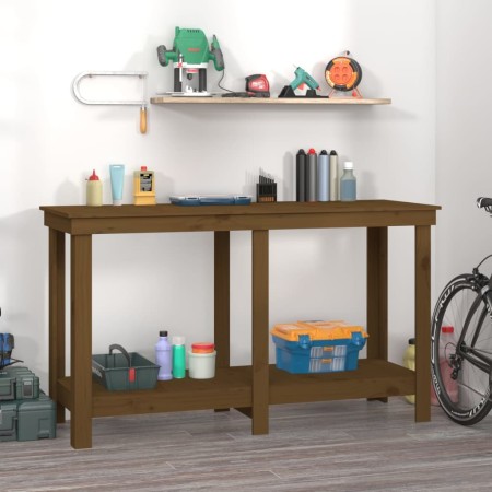 Solid honey brown pine wood workbench 140x50x80 cm by vidaXL, Work tables - Ref: Foro24-822509, Price: 99,99 €, Discount: %