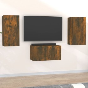 TV furniture set 3 pieces smoked oak plywood by vidaXL, TV Furniture - Ref: Foro24-3120230, Price: 94,99 €, Discount: %