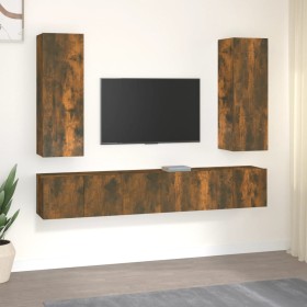 TV furniture set 5 pieces smoked oak plywood by vidaXL, TV Furniture - Ref: Foro24-3120209, Price: 188,23 €, Discount: %