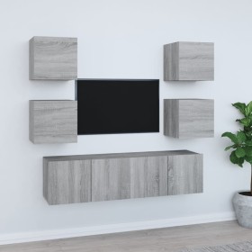 Set de muebles para TV 6 pzas madera contrachapada gris Sonoma de vidaXL, Muebles TV - Ref: Foro24-3120240, Precio: 147,84 €,...