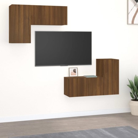 TV furniture set 4 pieces oak brown plywood by vidaXL, TV Furniture - Ref: Foro24-3120274, Price: 122,99 €, Discount: %