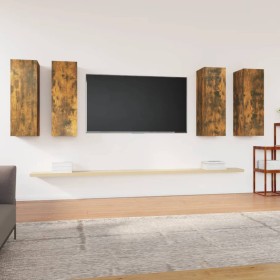 TV cabinet 4 units smoked oak plywood 30.5x30x90cm by vidaXL, TV Furniture - Ref: Foro24-3120329, Price: 172,00 €, Discount: %