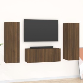 TV furniture set 3 pieces brown oak plywood by vidaXL, TV Furniture - Ref: Foro24-3120235, Price: 136,11 €, Discount: %