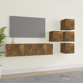 TV furniture set 6 pieces smoked oak plywood by vidaXL, TV Furniture - Ref: Foro24-3120299, Price: 136,73 €, Discount: %