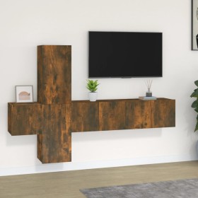 TV furniture set 5 pieces smoked oak plywood by vidaXL, TV Furniture - Ref: Foro24-3120221, Price: 145,99 €, Discount: %