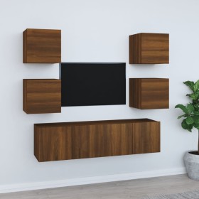 TV furniture set 6 pieces brown oak plywood by vidaXL, TV Furniture - Ref: Foro24-3120241, Price: 149,99 €, Discount: %