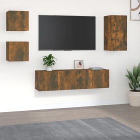 TV furniture set 5 pieces smoked oak plywood by vidaXL, TV Furniture - Ref: Foro24-3120275, Price: 134,06 €, Discount: %