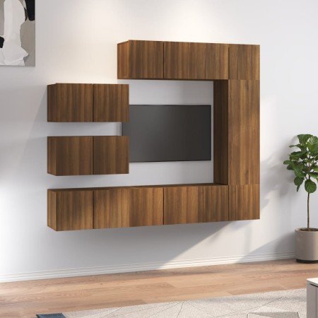 TV furniture set 8 pieces brown oak plywood by vidaXL, TV Furniture - Ref: Foro24-3120295, Price: 305,46 €, Discount: %