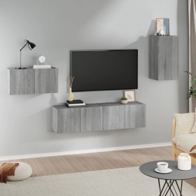 TV furniture set 4 pieces Sonoma gray plywood by vidaXL, TV Furniture - Ref: Foro24-3120261, Price: 137,99 €, Discount: %