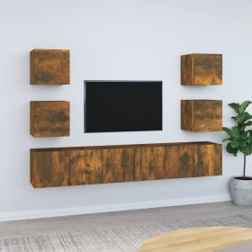 TV furniture set 7 pieces smoked oak plywood by vidaXL, TV Furniture - Ref: Foro24-3120242, Price: 179,71 €, Discount: %